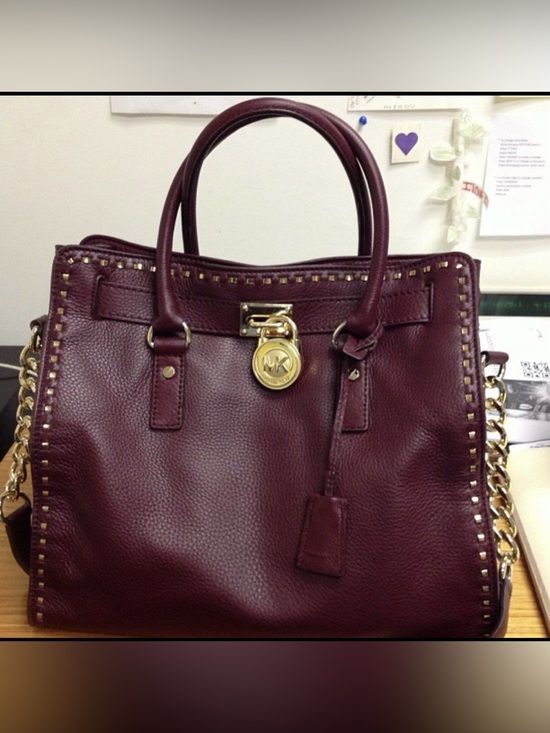 Michael Kors Handbags - Michael Kors Bordeaux Pebbled Leather Satchel with Gold Tone Hardware